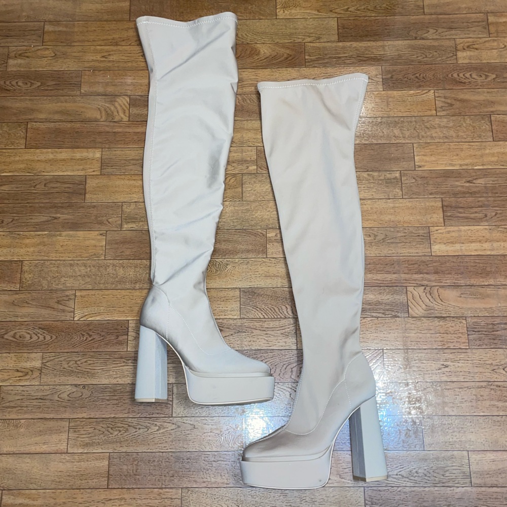 Platform Over-the-Knee Stretch Boots in White